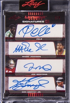 2021 Leaf Ultimate Sports "Signatures 8" Red #US8-05 Pele/Montana/Johnson/Griffey Jr./Hogan/Mayweather Jr./Connors/Howe Multi-Signed Card (#2/4) - Leaf Sealed